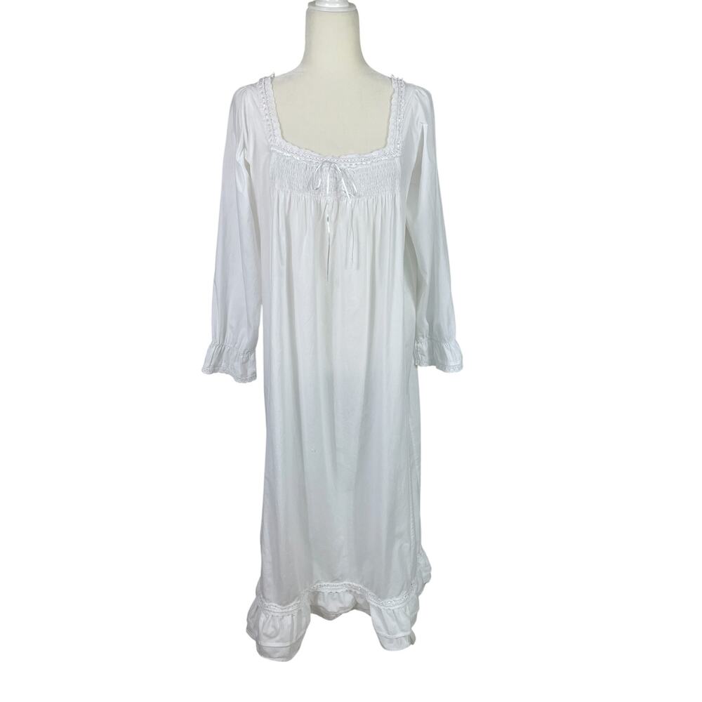 The 1 For U Cotton Maxi Nightgown Ruffles White Sz M Cottage Boho Romantic FLAW